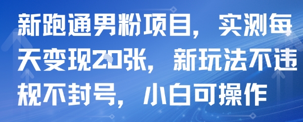 新跑通男粉项目实测每天变现多张新玩法不违规不封号小白可操作